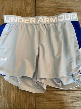 Under Armour Light Gray Athletic Shorts with Blue Side Panels